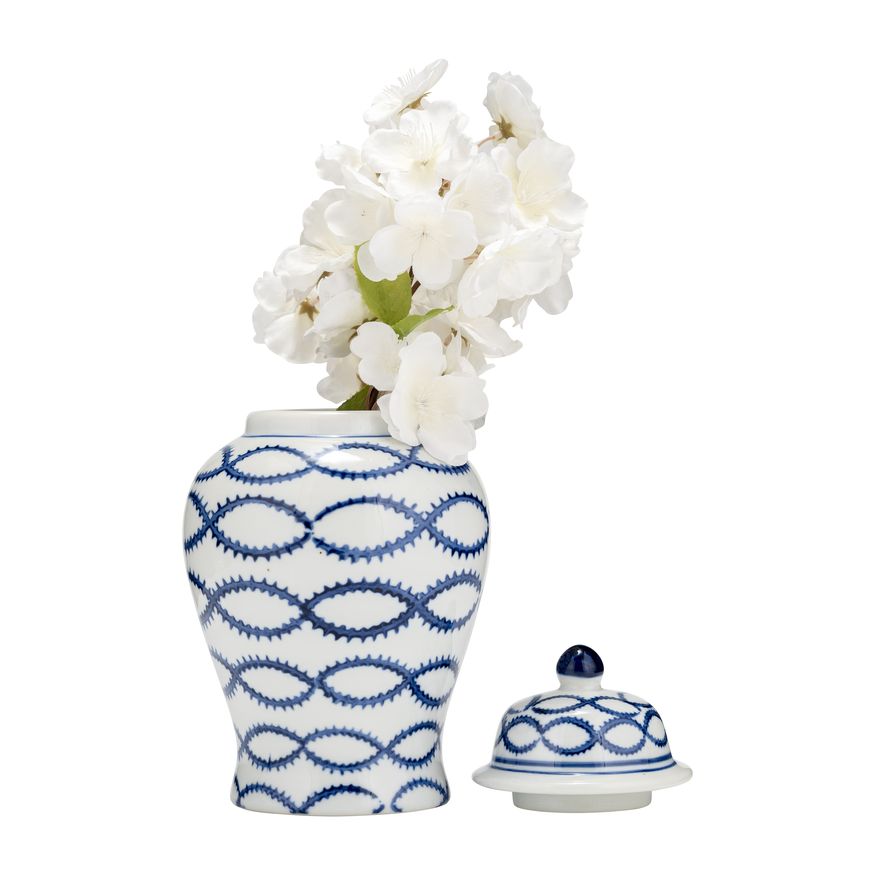 Sagebrook - 9" Ceramic Chain Temple Jar Lid in Blue/White