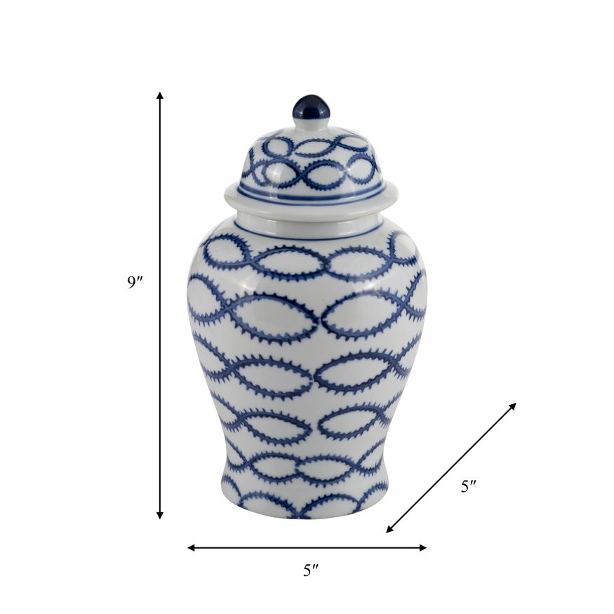 Sagebrook - 9" Ceramic Chain Temple Jar Lid in Blue/White