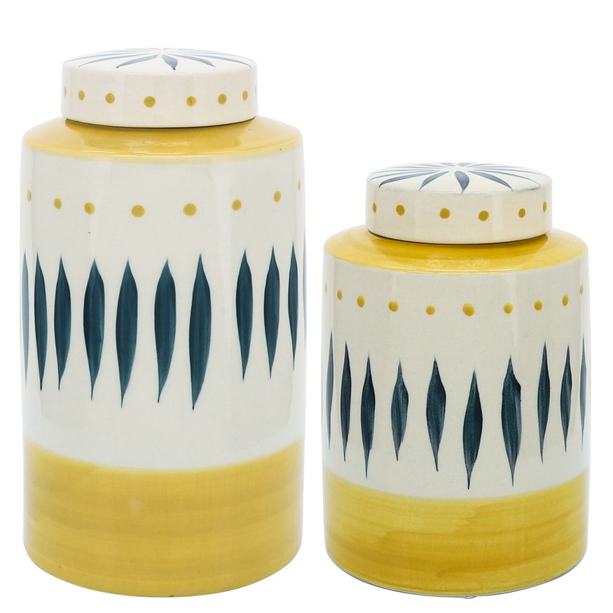 Sagebrook - 10" Ceramic Tribal Jar With Lid in Yellow