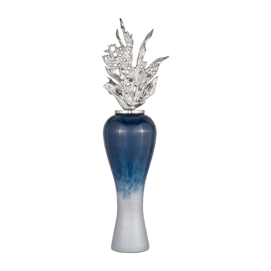 Sagebrook - 38" Glass Vase With Aluminum Top