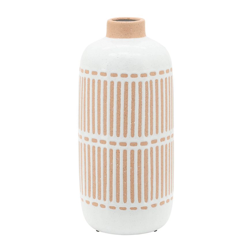 Sagebrook - 12" Ceramic Round Aztec Vase in Ivory
