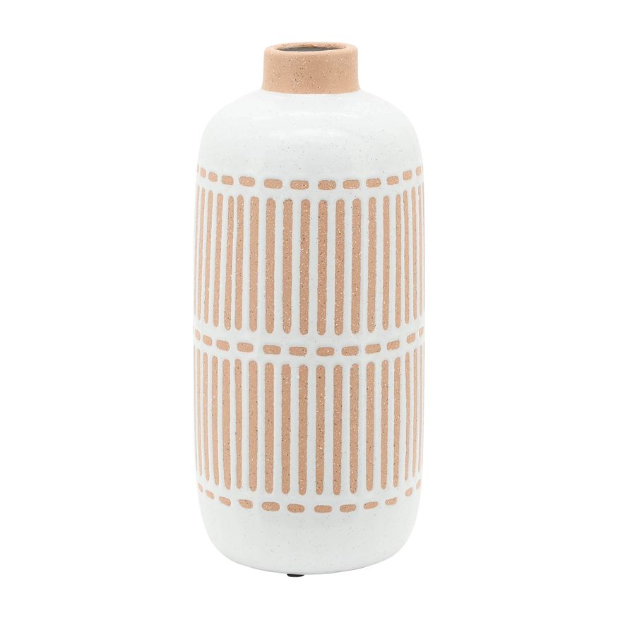 Sagebrook - 12" Ceramic Round Aztec Vase in Ivory