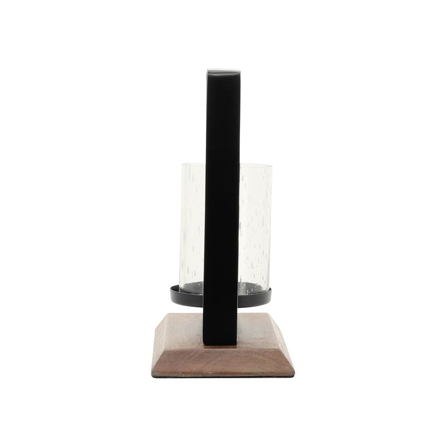 Sagebrook 11" Metal Hurricane With Wood Base - Black