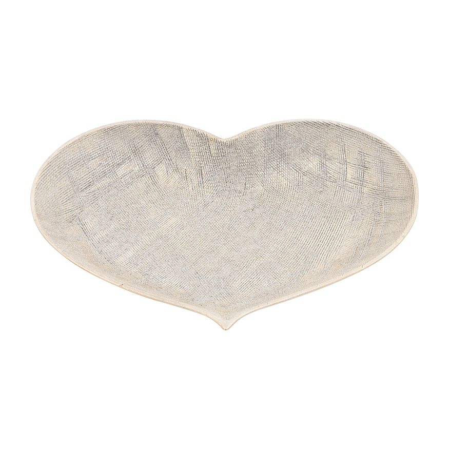 Sagebrook - 12"/13"/15" Ceramic Scratched Heart Plates (Set Of 3) in Champagne