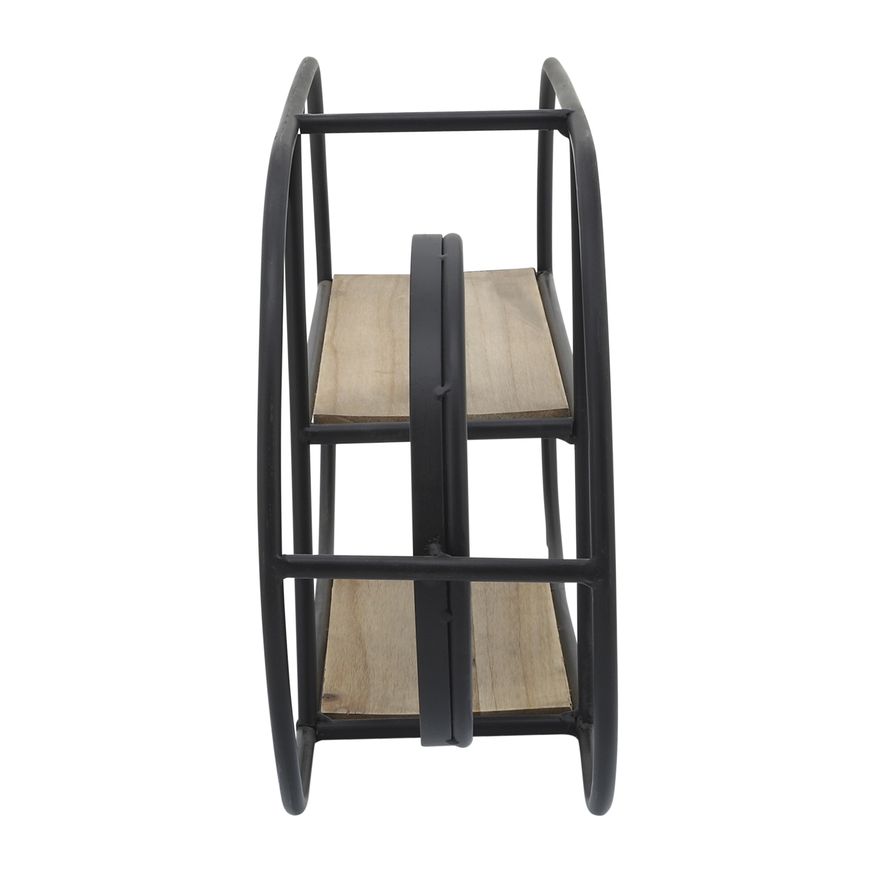 Sagebrook - Metal/Wood Oval Wall Shelf With Mirror in Black/Brown