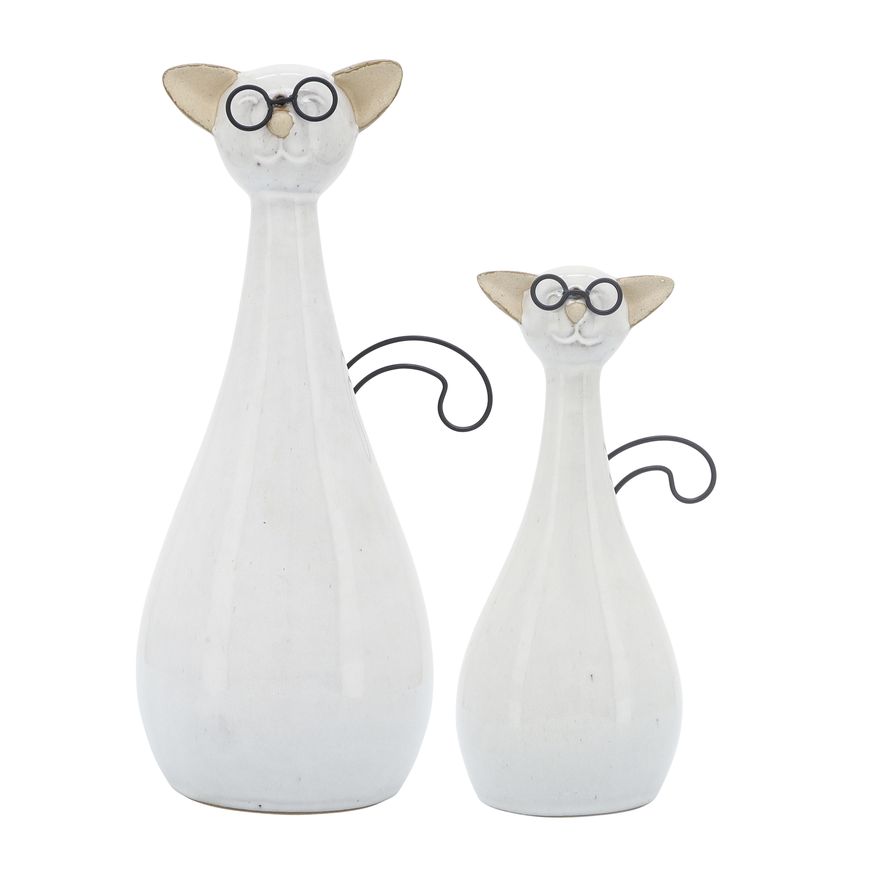 Sagebrook 10" Ceramic Chubby Cat With Glasses - Beige