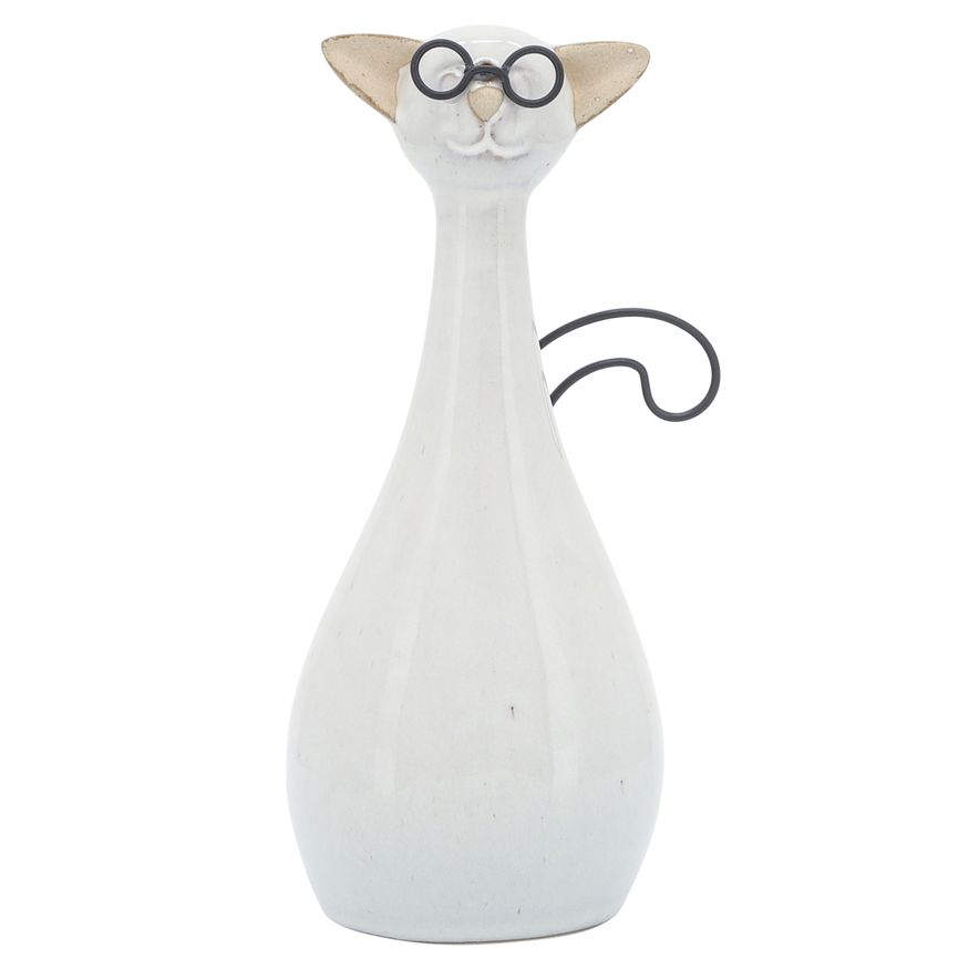 Sagebrook - 10" Ceramic Chubby Cat With Glasses