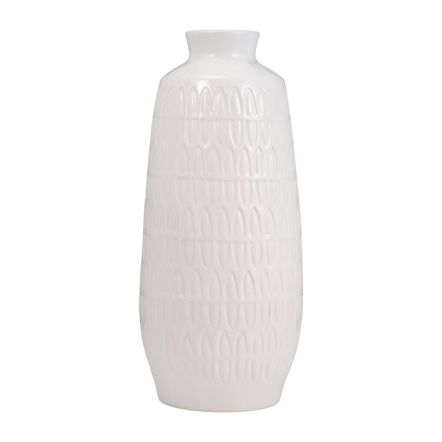Sagebrook 15" Ceramic Carved Vase - White