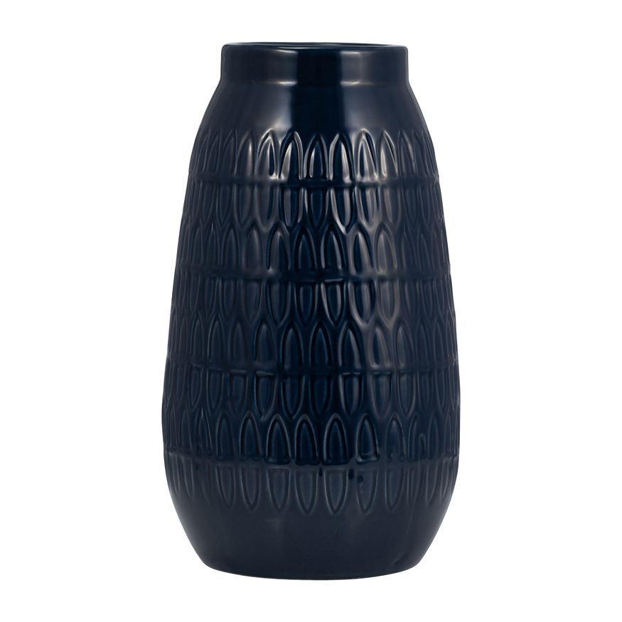 Sagebrook 12" Ceramic Carved Vase - Navy Blue