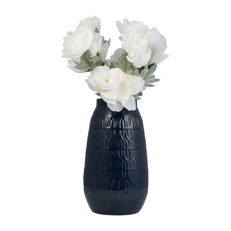 Sagebrook 12" Ceramic Carved Vase - Navy Blue