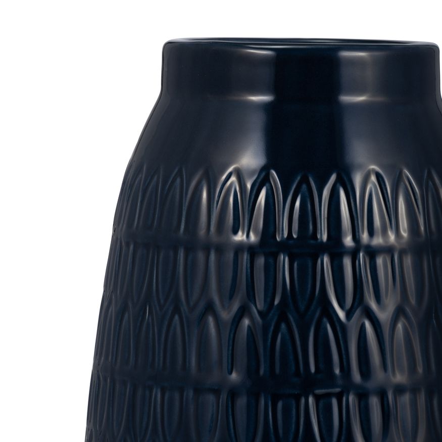 Sagebrook 12" Ceramic Carved Vase - Navy Blue