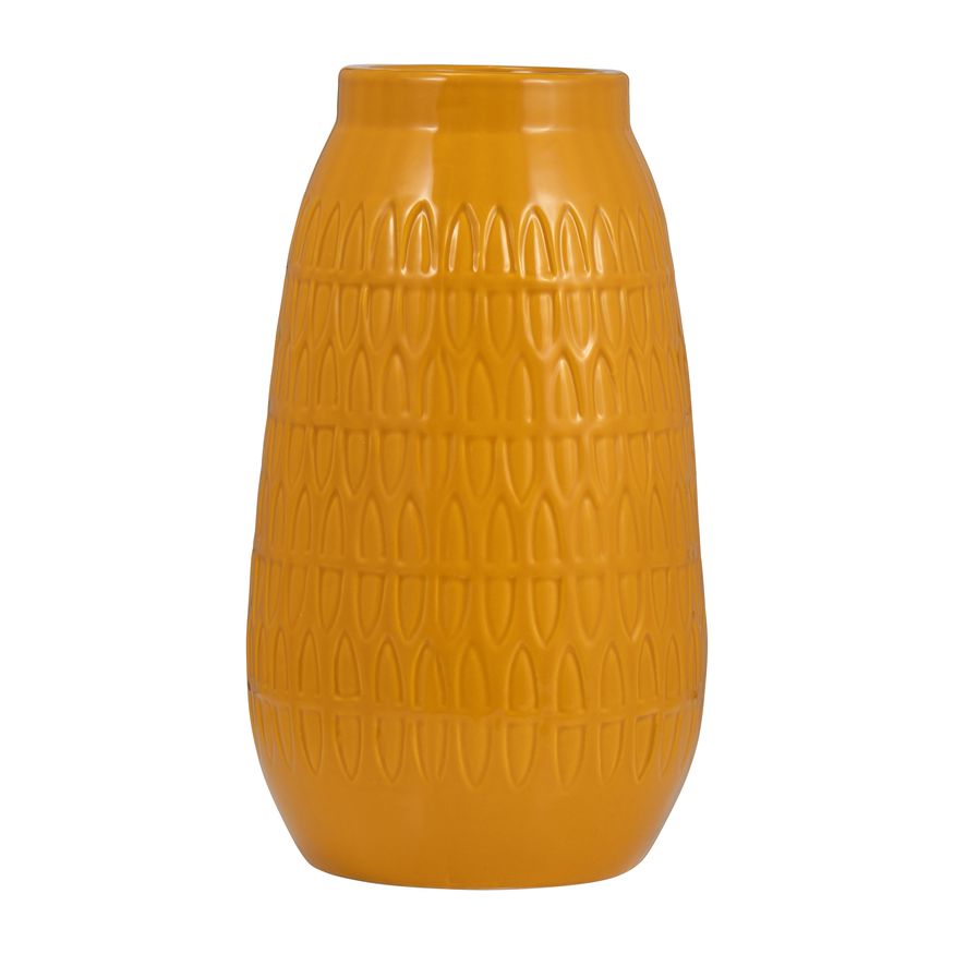 Sagebrook 12" Ceramic Carved Vase - Mustard Gold
