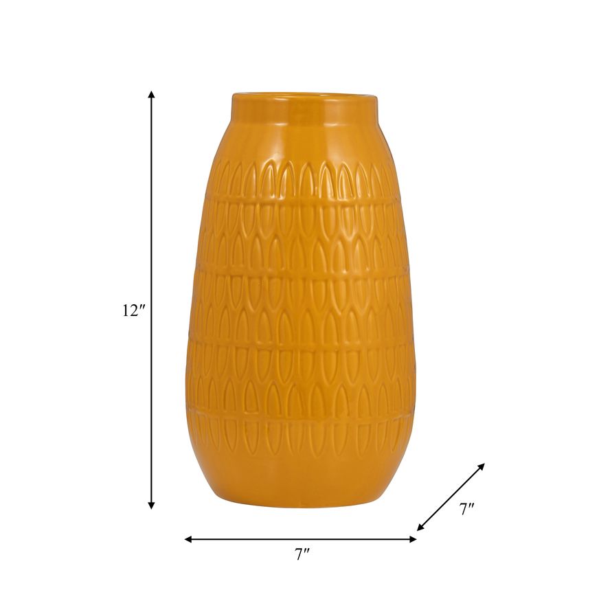 Sagebrook 12" Ceramic Carved Vase - Mustard Gold
