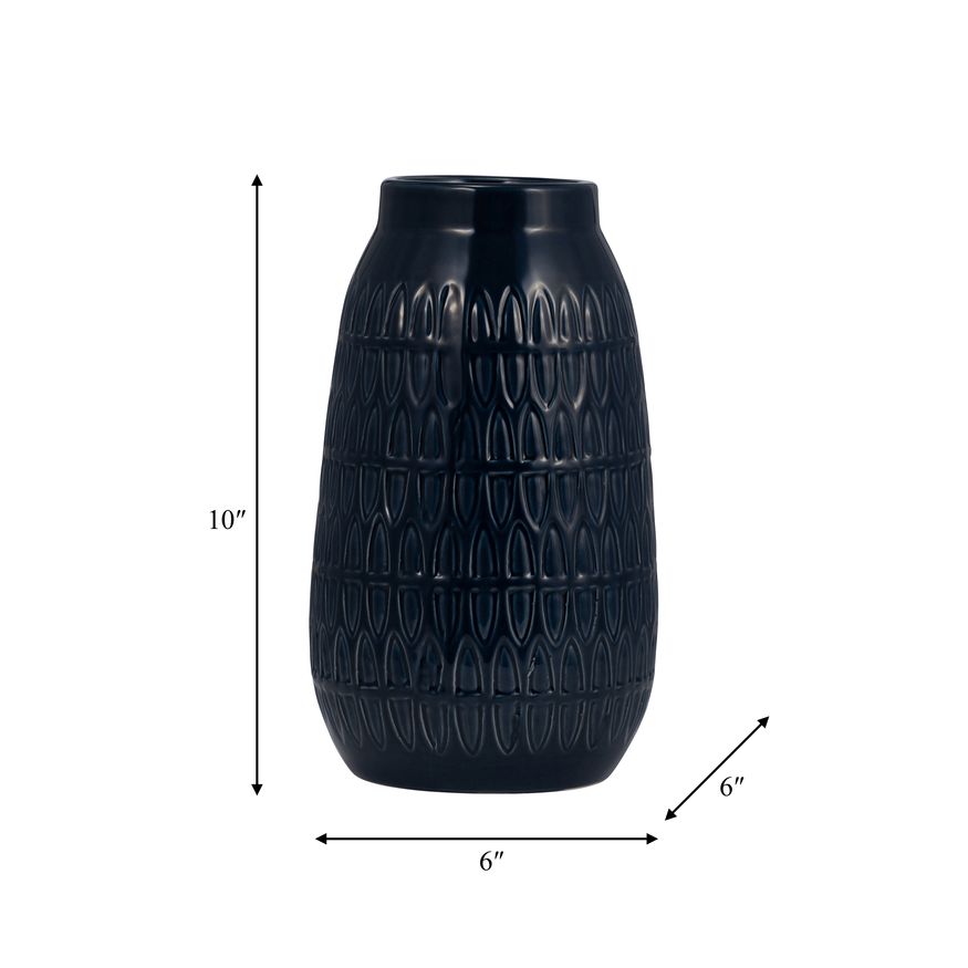 Sagebrook 10" Ceramic Carved Vase - Navy Blue
