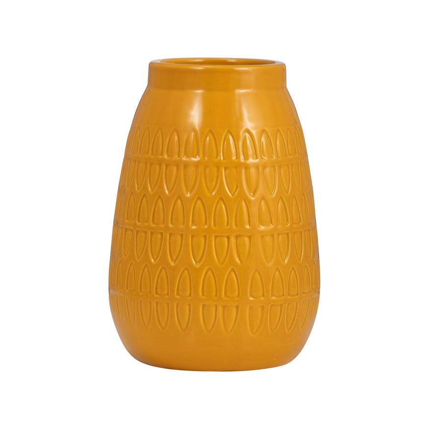 Sagebrook 8" Ceramic Carved Vase - Mustard Gold