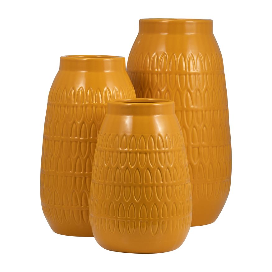 Sagebrook 8" Ceramic Carved Vase - Mustard Gold