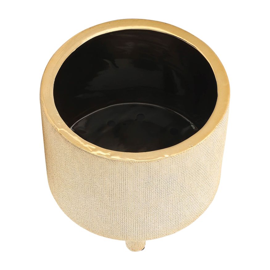 Sagebrook 6"/8" Footed Scratched Ceramic Planters (Set Of 2) - Champagne