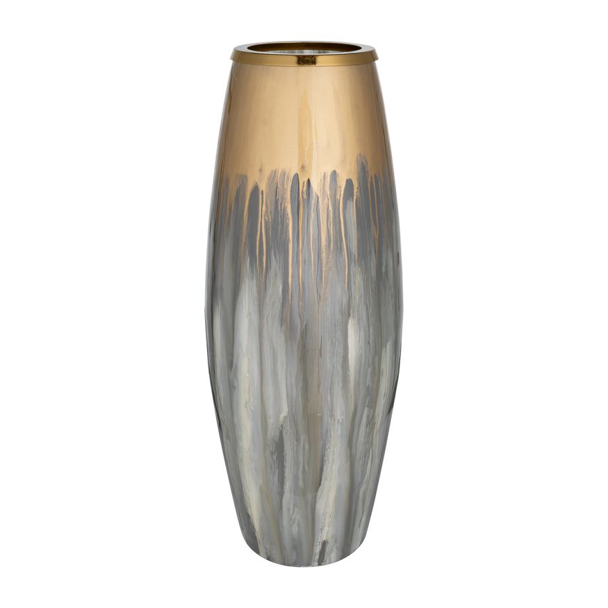 Sagebrook 24" Glass Vase With Metal Ring - Champagne