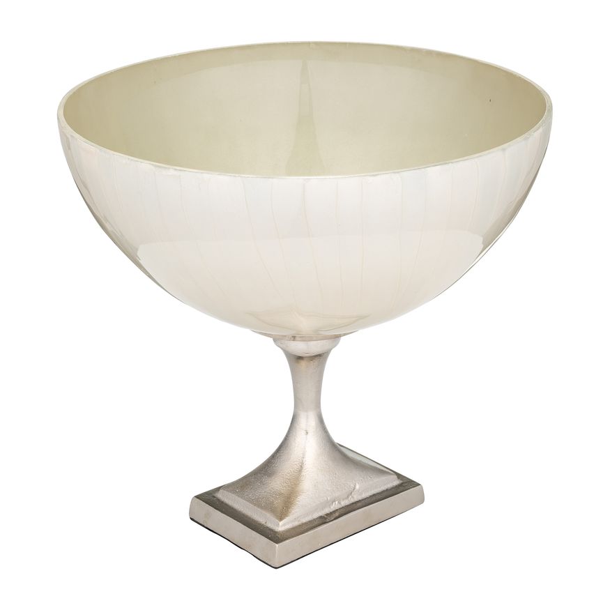 Sagebrook 11" Glass Bowl With Metal Stand - Pearl White