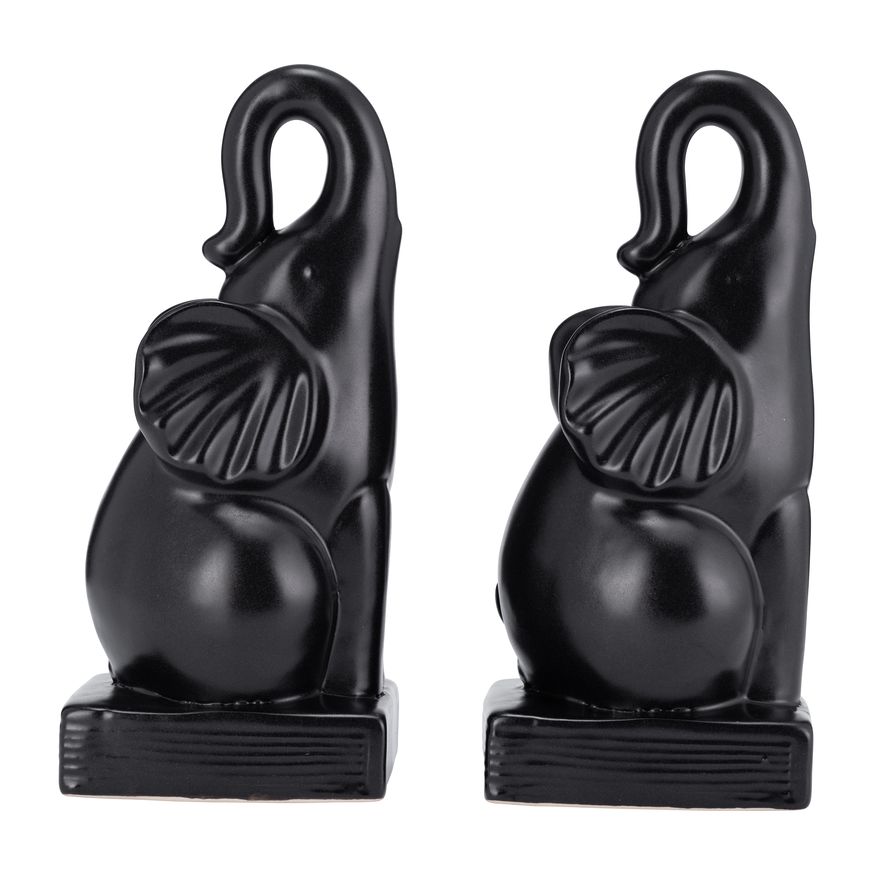 Sagebrook 8" Ceramic Elephant Bookends (Set Of 2) - Black