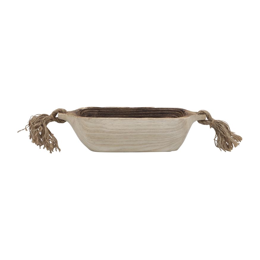 Sagebrook - 15" Wood Tray With Tassels in Natural