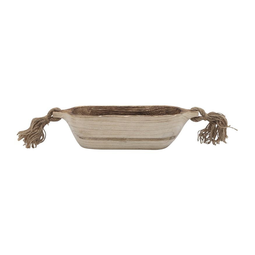 Sagebrook - 15" Wood Tray With Tassels in Natural