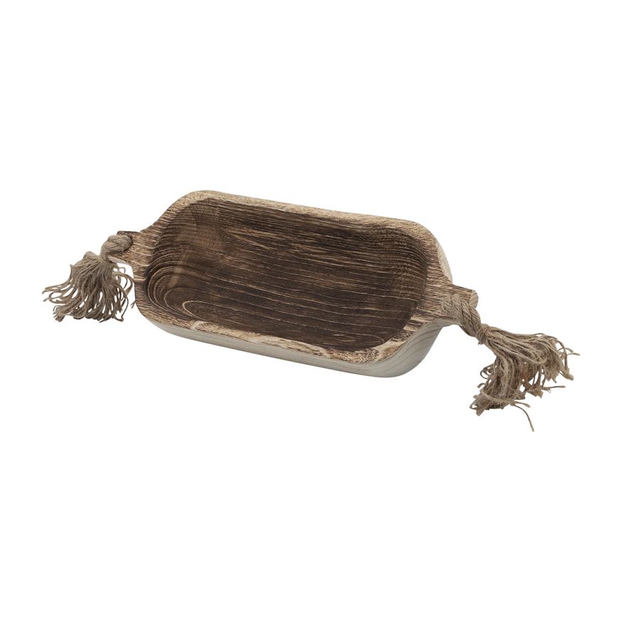 Sagebrook - 15" Wood Tray With Tassels in Natural