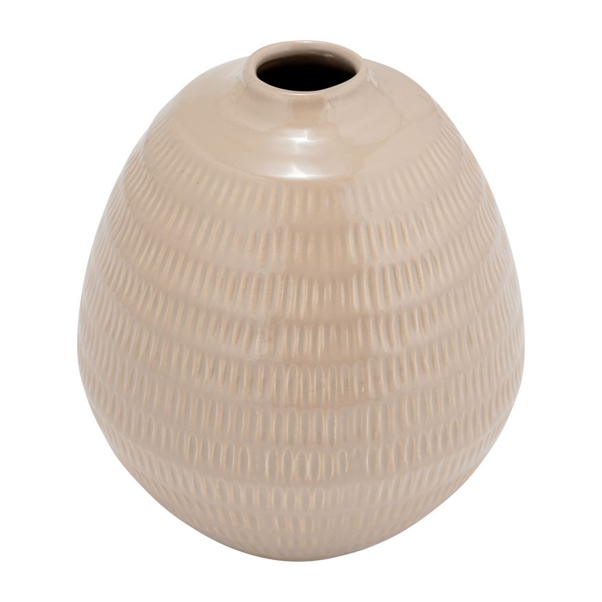 Sagebrook 7" Ceramic Stripe Oval Vase - Irish Cream