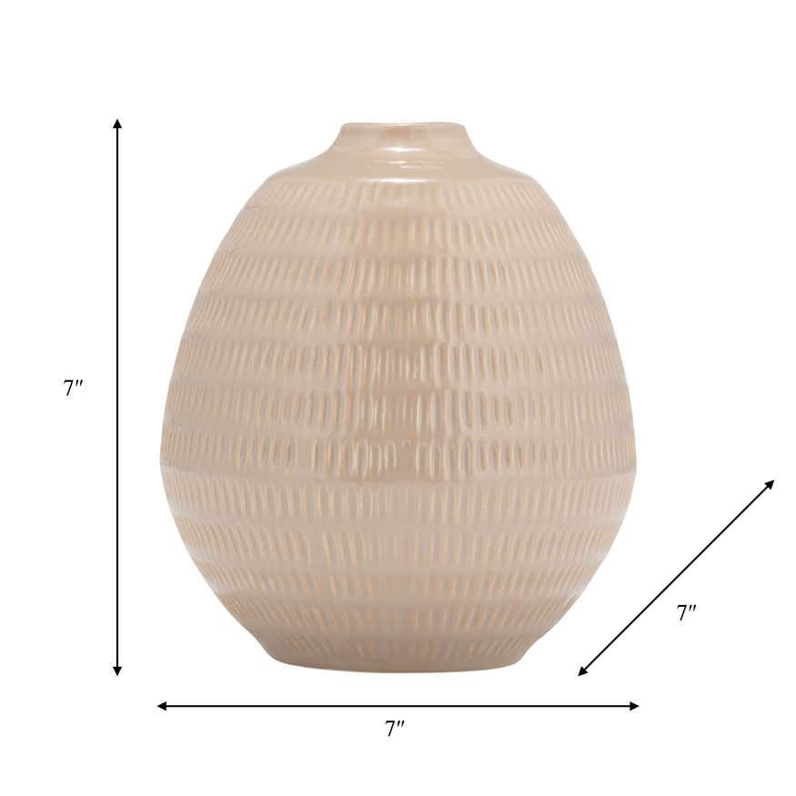 Sagebrook 7" Ceramic Stripe Oval Vase - Irish Cream