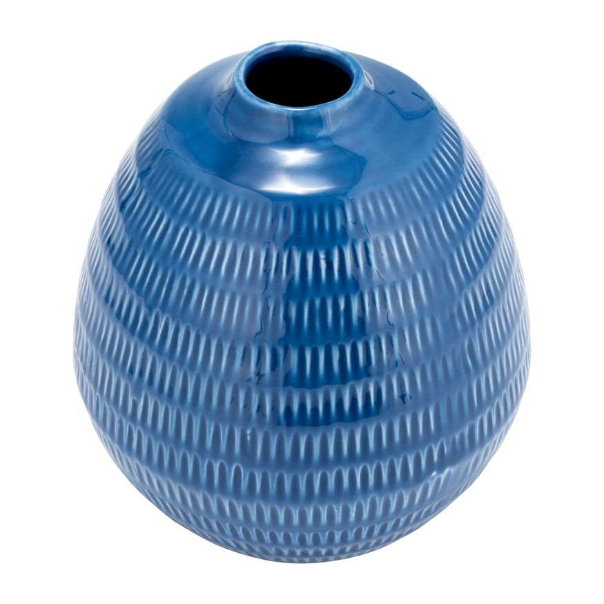 Sagebrook 7" Ceramic Stripe Oval Vase - Coastal Blue
