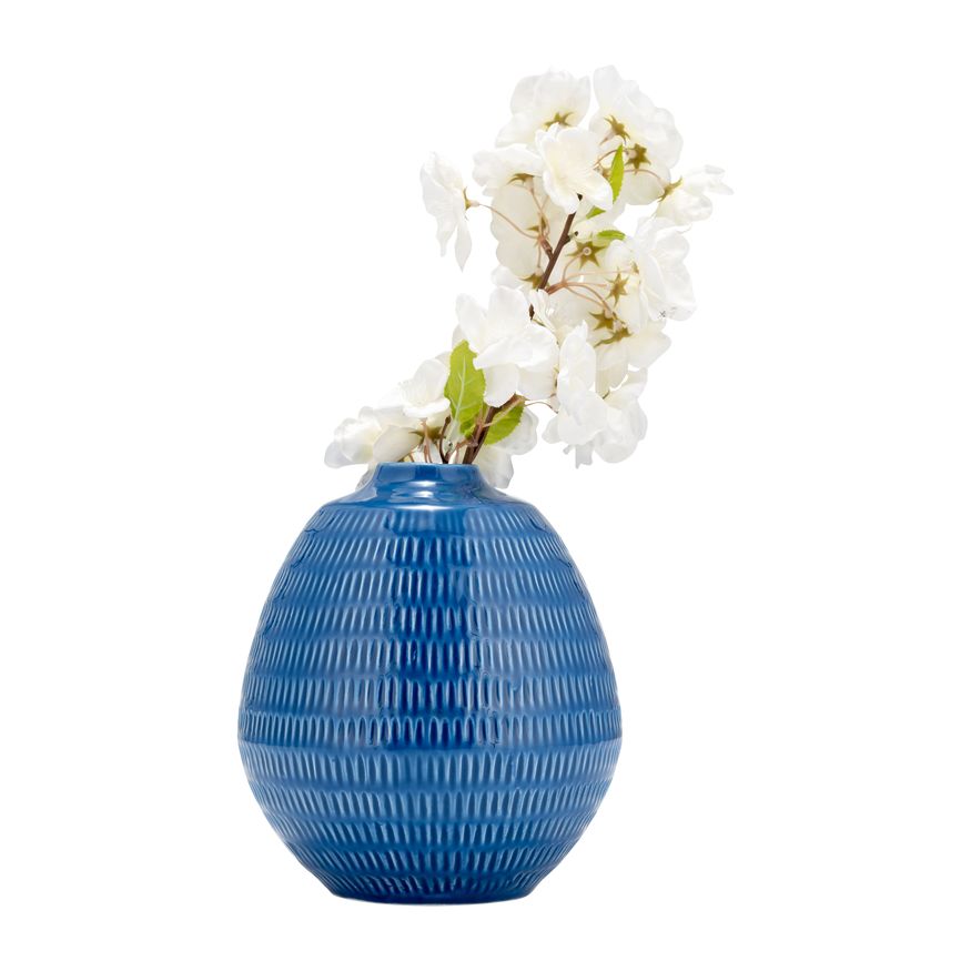 Sagebrook 7" Ceramic Stripe Oval Vase - Coastal Blue