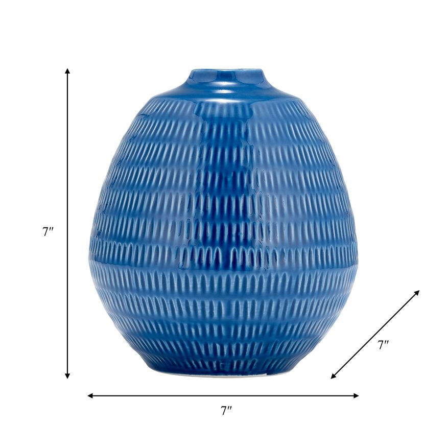 Sagebrook 7" Ceramic Stripe Oval Vase - Coastal Blue