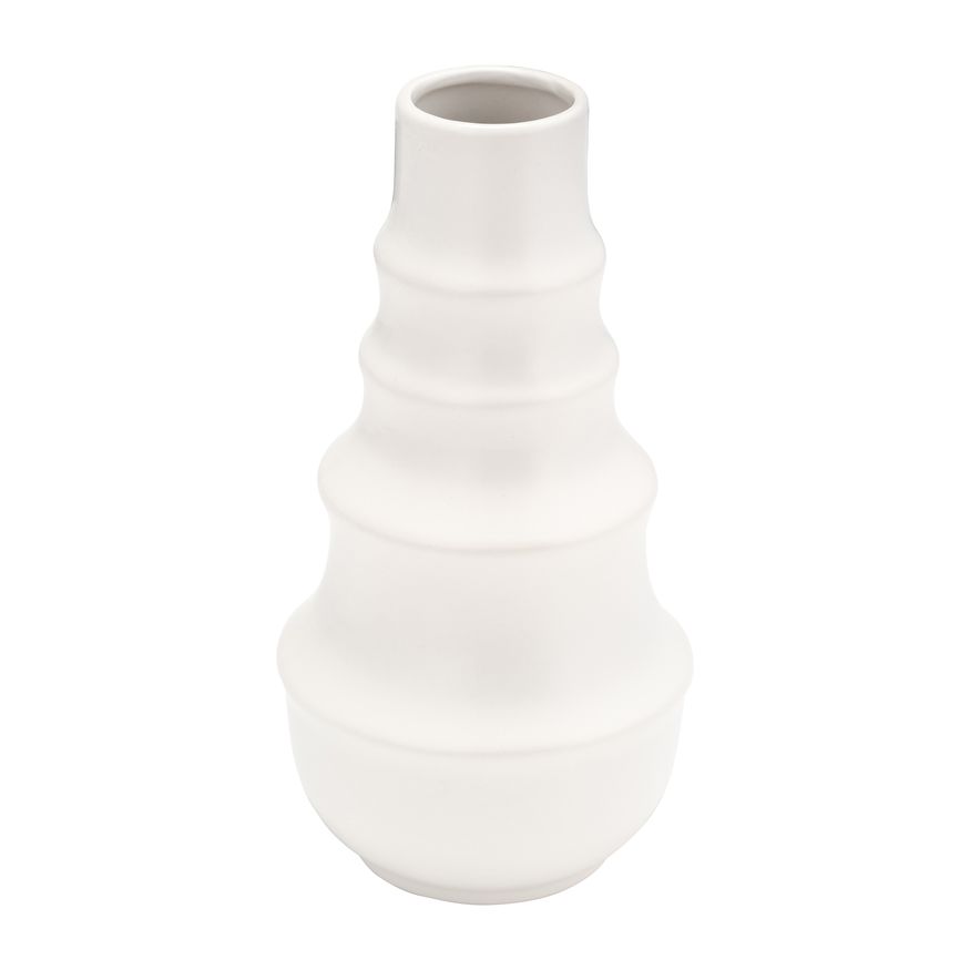 Sagebrook 11" Ceramic Ring Pattern Vase - White