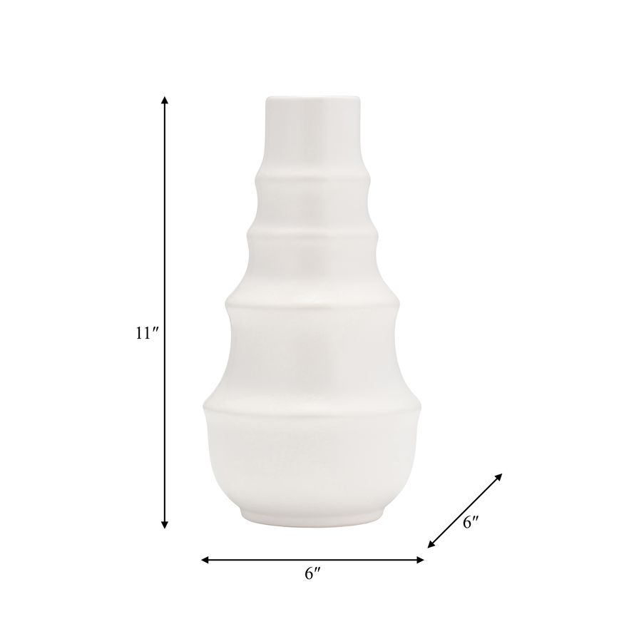 Sagebrook 11" Ceramic Ring Pattern Vase - White