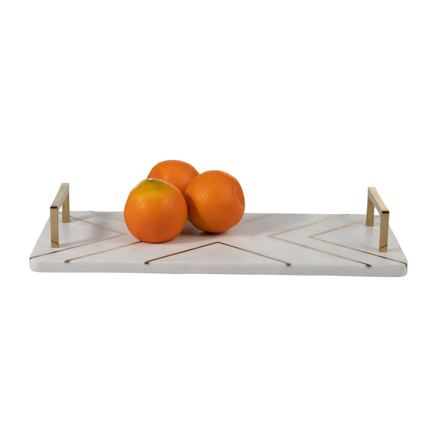 Sagebrook 2" Marble Tray With Handles - White/Gold