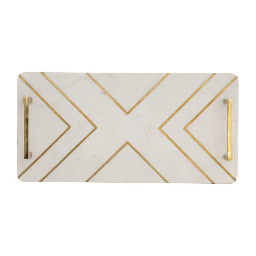 Sagebrook 2" Marble Tray With Handles - White/Gold