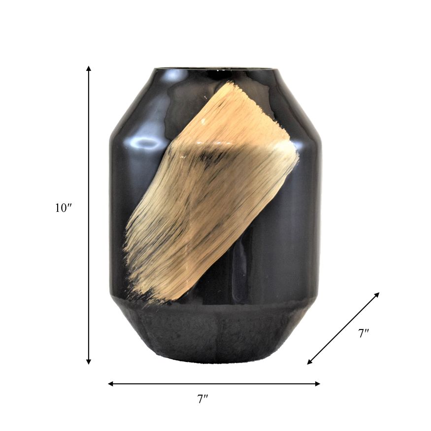 Sagebrook 10" Glass Star Dust Vase - Gold/Black (Golden Swooch)