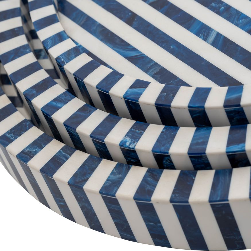 Sagebrook - 12"/14"/16" Resin Round Trays (Set Of 3) in Blue