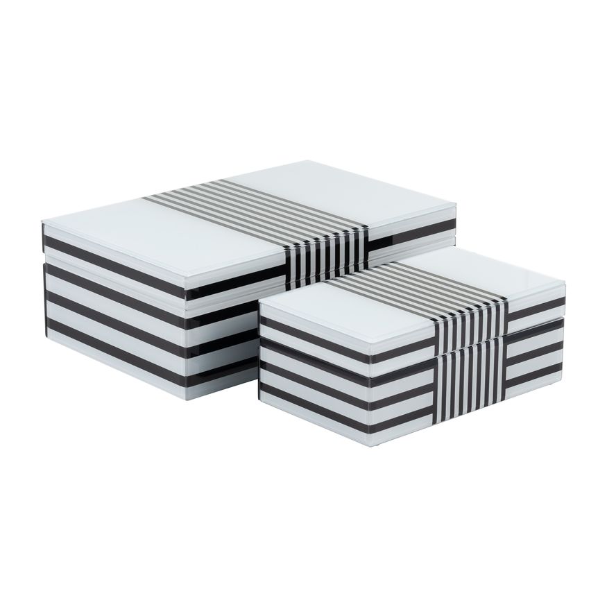 Sagebrook - 8"/11" Wood Striped Boxes (Set Of 2)