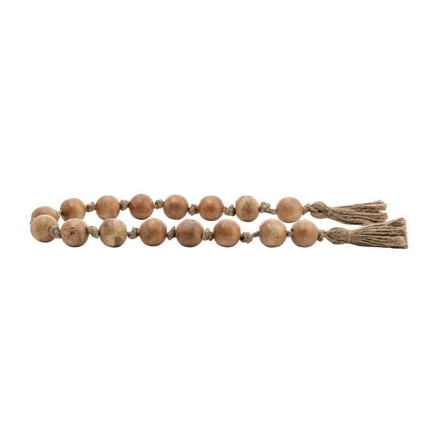 Sagebrook 32" Wood Double Beaded Garland With Tassel - Natural