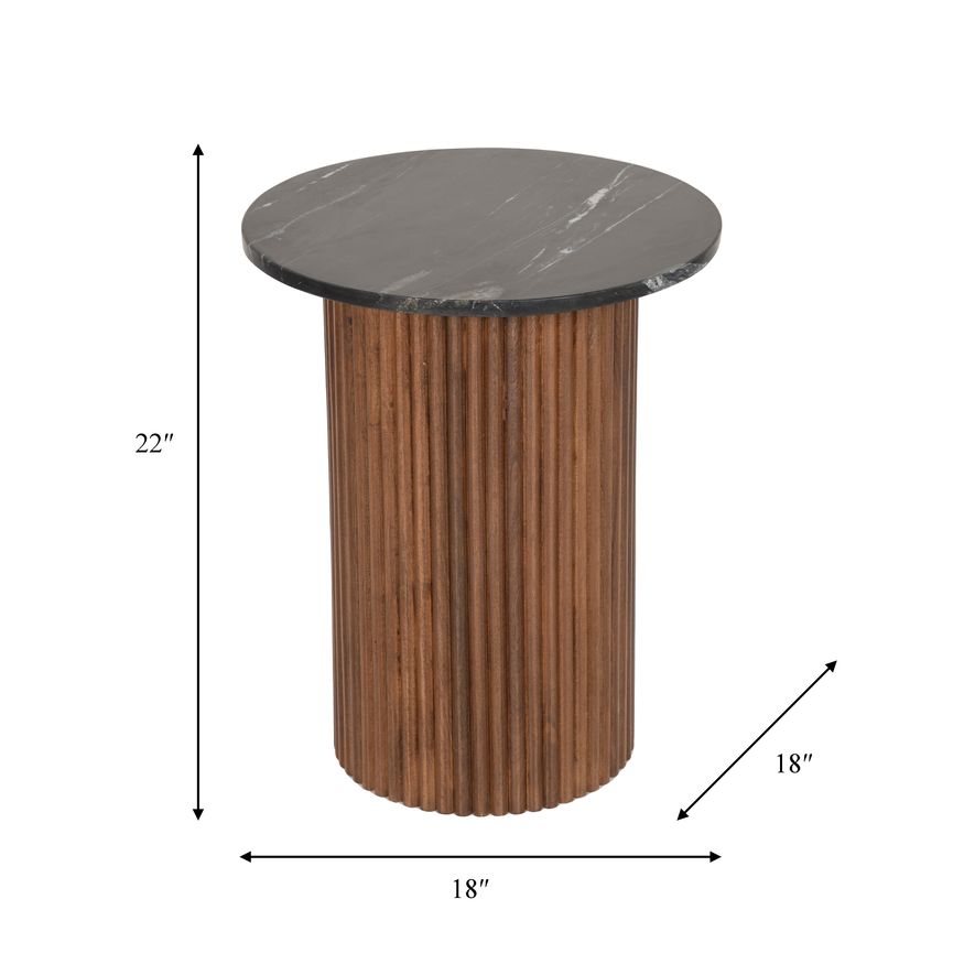 Sagebrook Reeded Side Table Marble Top - Brown/Black