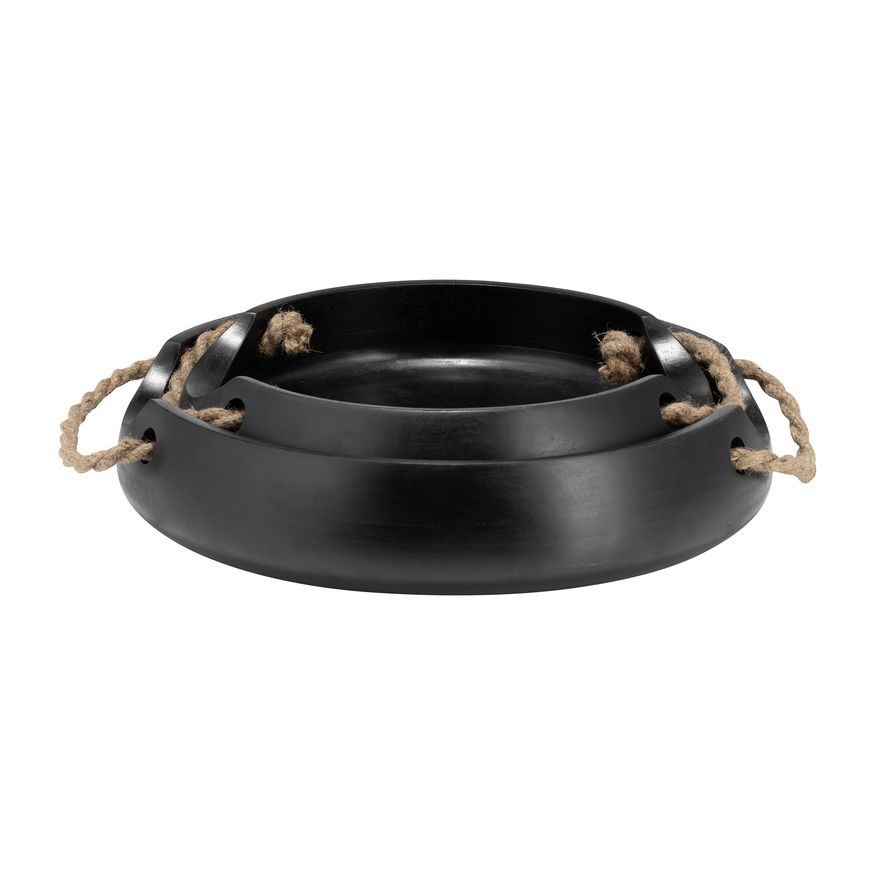 Sagebrook - 12"/15" Wood Round Trays With Rope Handles (Set Of 2) in Black