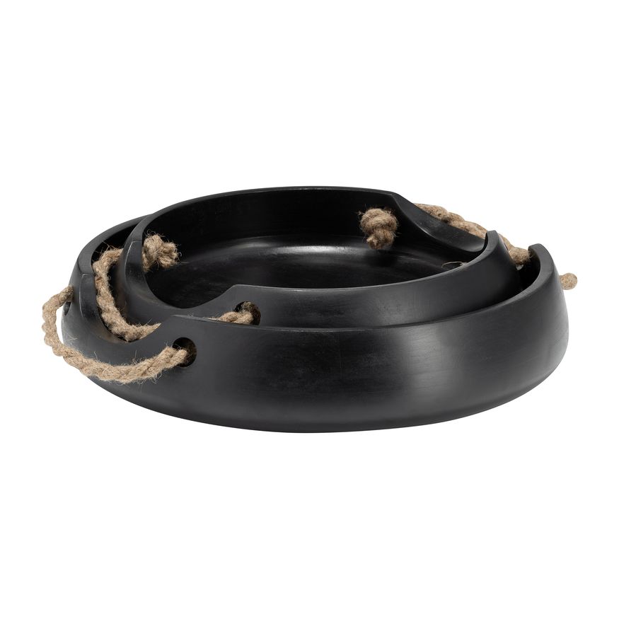 Sagebrook - 12"/15" Wood Round Trays With Rope Handles (Set Of 2) in Black