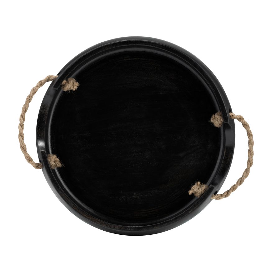 Sagebrook - 12"/15" Wood Round Trays With Rope Handles (Set Of 2) in Black