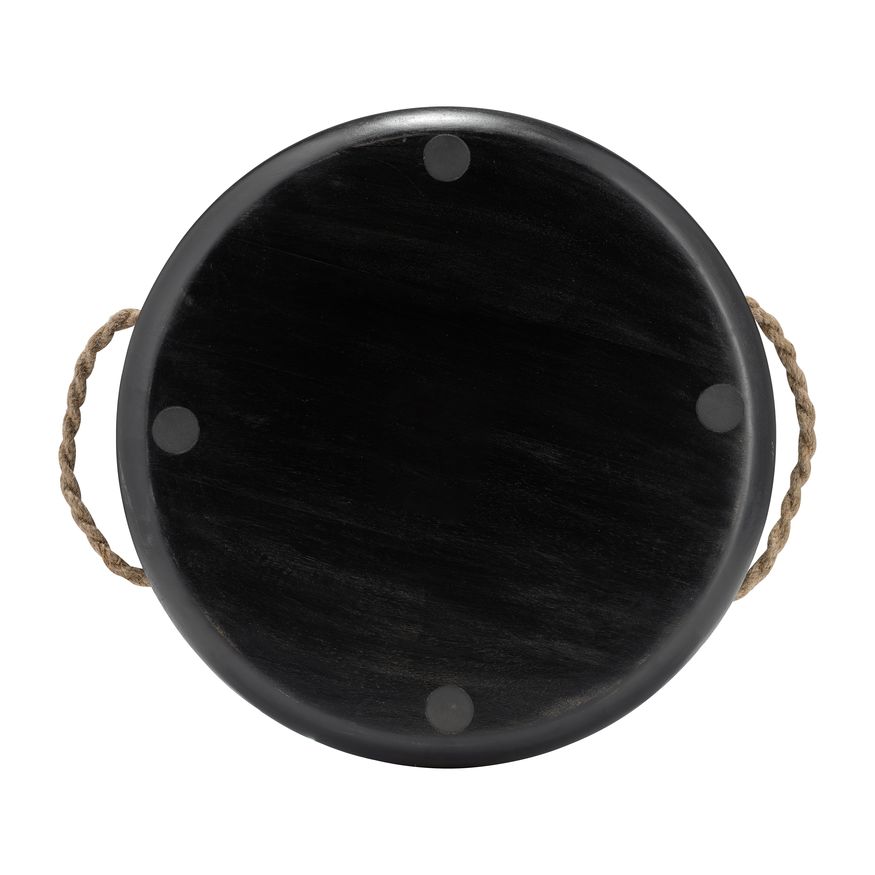Sagebrook - 12"/15" Wood Round Trays With Rope Handles (Set Of 2) in Black