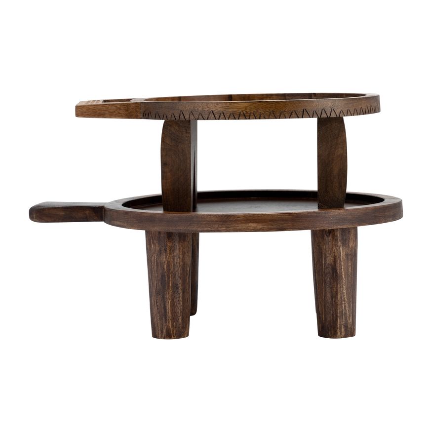 Sagebrook - 12"/15" Wood Round Risers With Handle (Set Of 2) in Brown