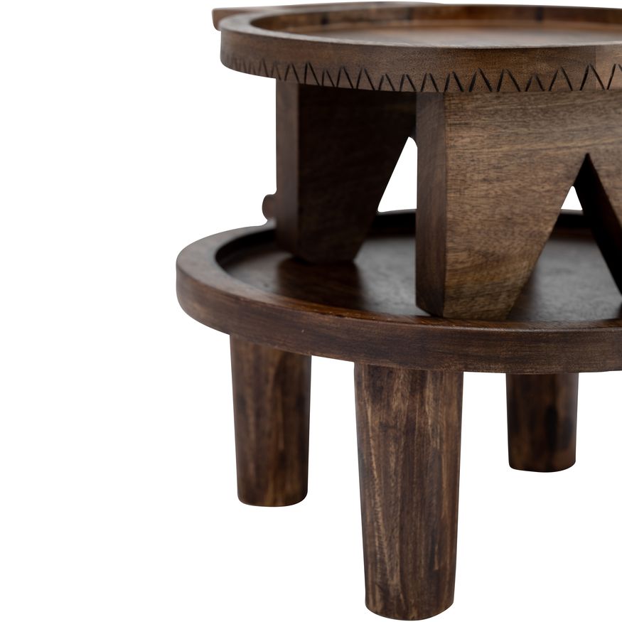 Sagebrook - 12"/15" Wood Round Risers With Handle (Set Of 2) in Brown