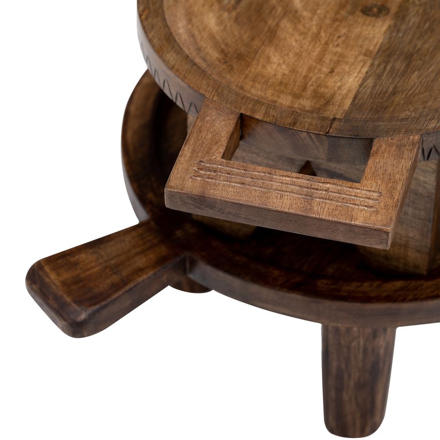 Sagebrook - 12"/15" Wood Round Risers With Handle (Set Of 2) in Brown