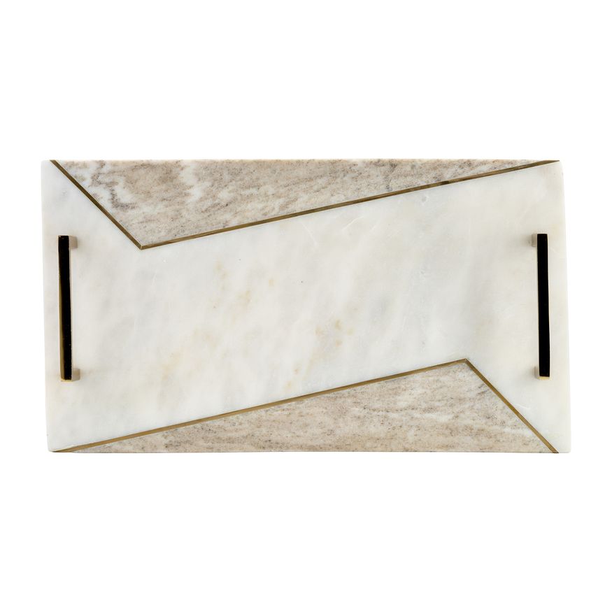 Sagebrook - 15"/18" Marble 2-tone Trays With Handle (Set Of 2) in White