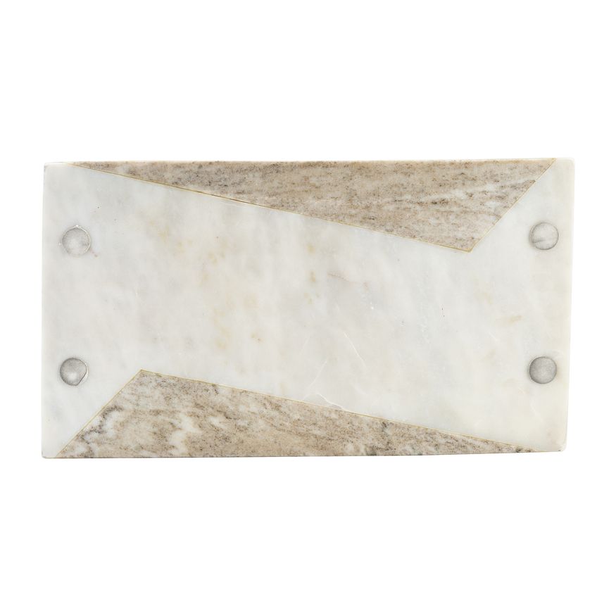 Sagebrook - 15"/18" Marble 2-tone Trays With Handle (Set Of 2) in White